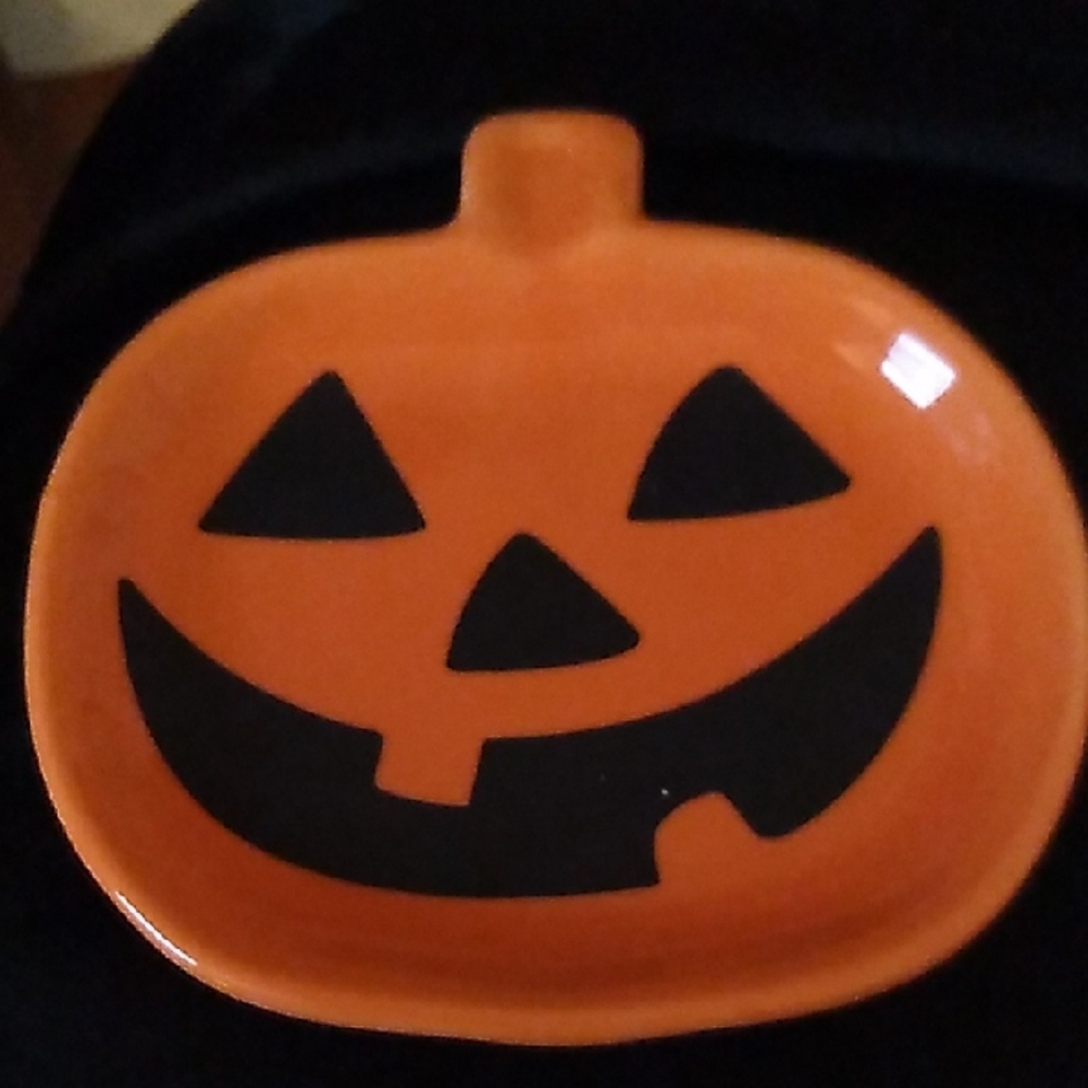 Orange Pumpkin Jack-O'-Lantern Jewelry Dish